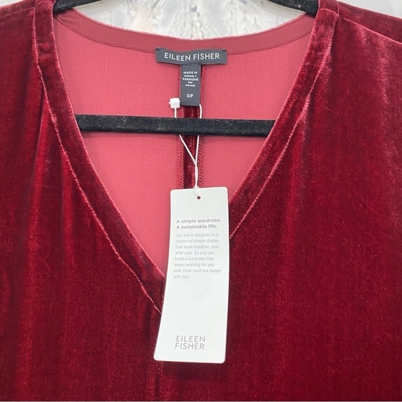 Eileen Fisher Deep Claret Burgundy Red Silk Dolman Sleeve Velvet Top Oversized - Picture 9 of 10